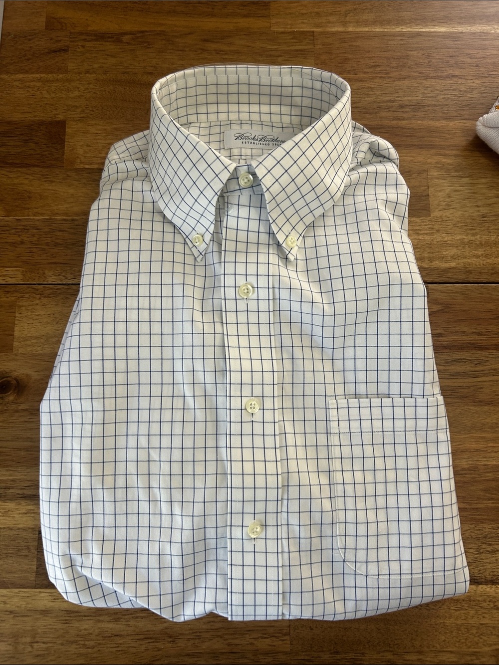 Brooks Brothers Non-Iron White Dress Shirt with Blue Windowpane Check